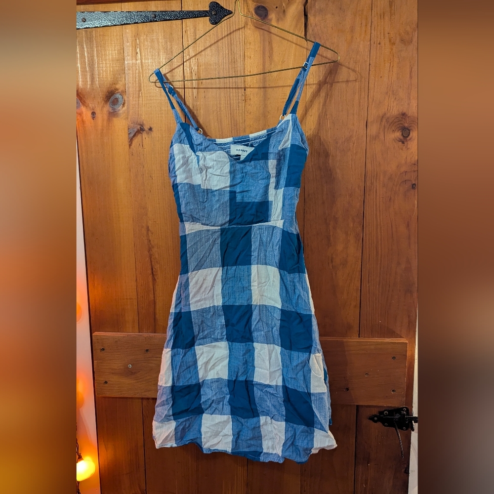 Old Navy Blue and White Plaid Mini Dress